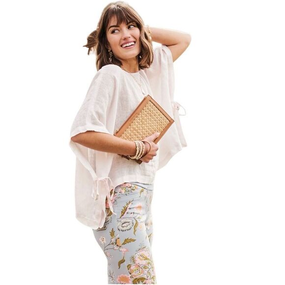 Spartina 449 Linen Laurel poncho lagen look top side ties s/m - Picture 2 of 8